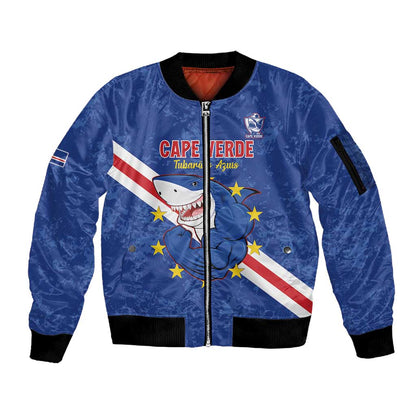 Custom Cabo Verde Football Sleeve Zip Bomber Jacket Go Tubaroes Azuis