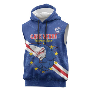 Custom Cabo Verde Football Sleeveless Hoodie Go Tubaroes Azuis - African Pride