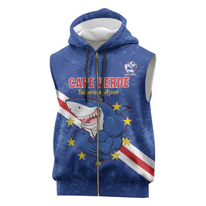 Custom Cabo Verde Football Sleeveless Zip Hoodie Go Tubaroes Azuis - African Pride