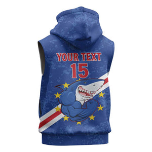 Custom Cabo Verde Football Sleeveless Zip Hoodie Go Tubaroes Azuis - African Pride