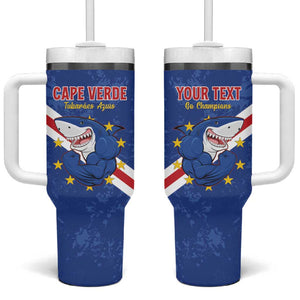 Custom Cabo Verde Football Tumbler With Handle Go Tubaroes Azuis