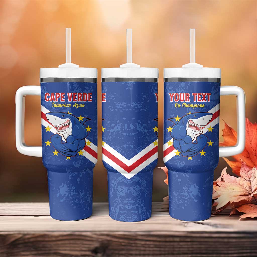 Custom Cabo Verde Football Tumbler With Handle Go Tubaroes Azuis