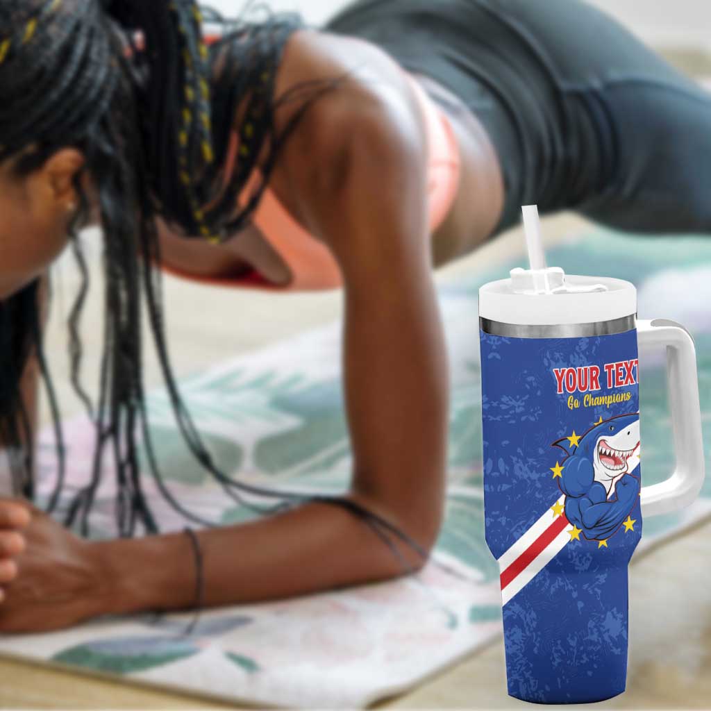 Custom Cabo Verde Football Tumbler With Handle Go Tubaroes Azuis