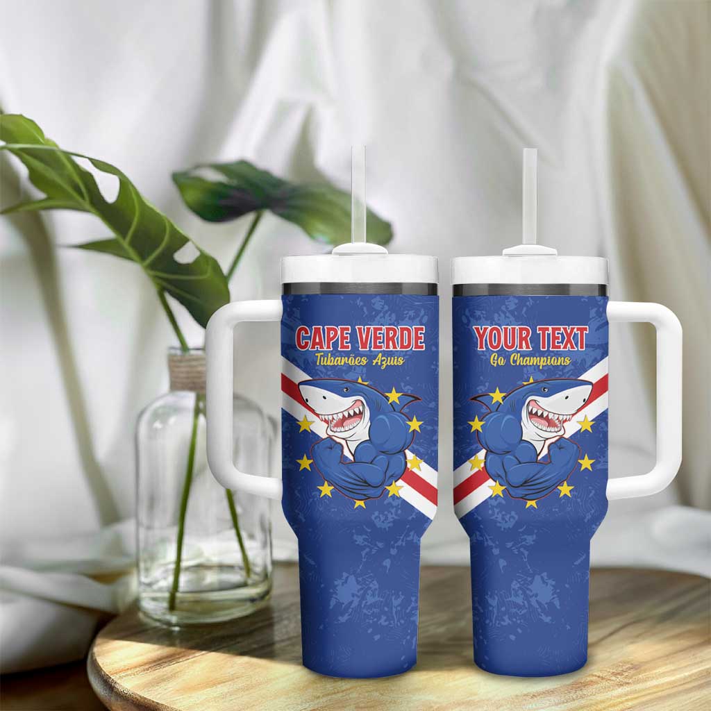 Custom Cabo Verde Football Tumbler With Handle Go Tubaroes Azuis