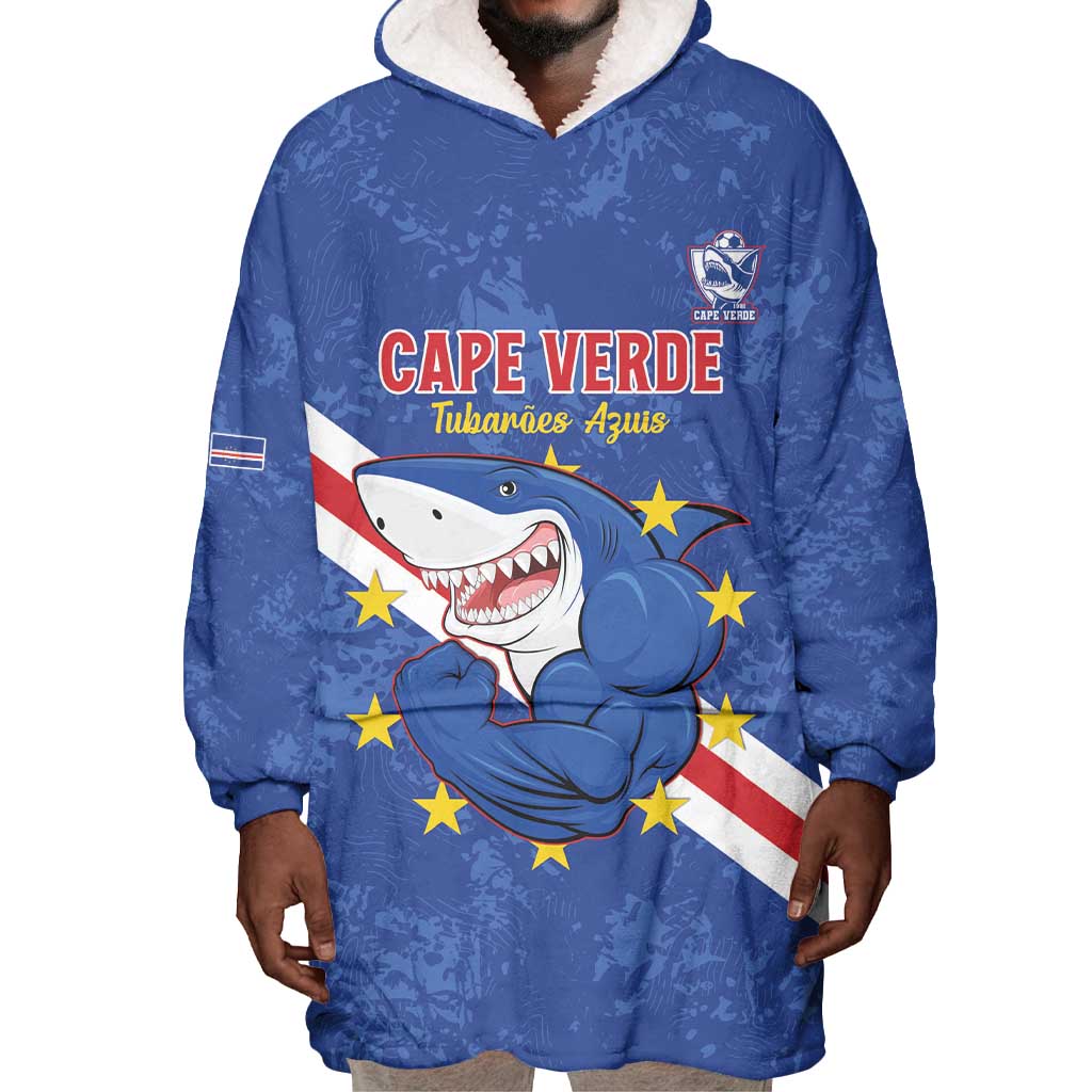 Custom Cabo Verde Football Wearable Blanket Hoodie Go Tubaroes Azuis