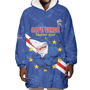 Custom Cabo Verde Football Wearable Blanket Hoodie Go Tubaroes Azuis
