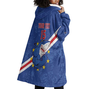 Custom Cabo Verde Football Wearable Blanket Hoodie Go Tubaroes Azuis