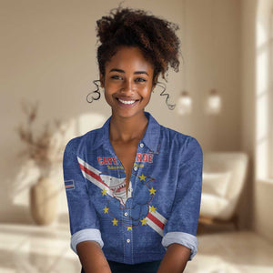 Custom Cabo Verde Football Women Casual Shirt Go Tubaroes Azuis