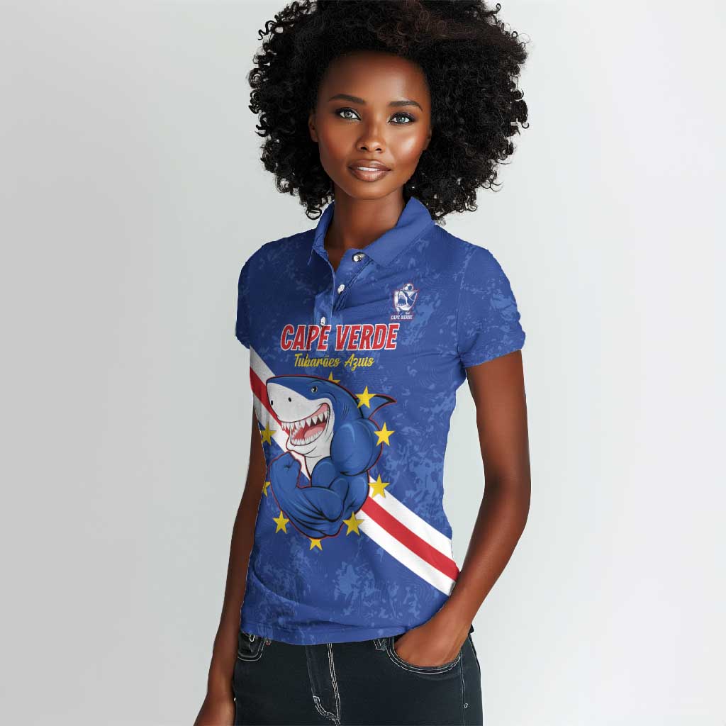 Custom Cabo Verde Football Women Polo Shirt Go Tubaroes Azuis