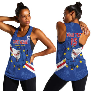 Custom Cabo Verde Football Women Racerback Tank Go Tubaroes Azuis