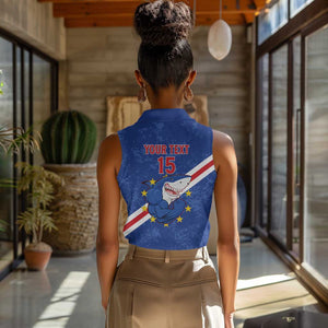 Custom Cabo Verde Football Women Sleeveless Polo Shirt Go Tubaroes Azuis