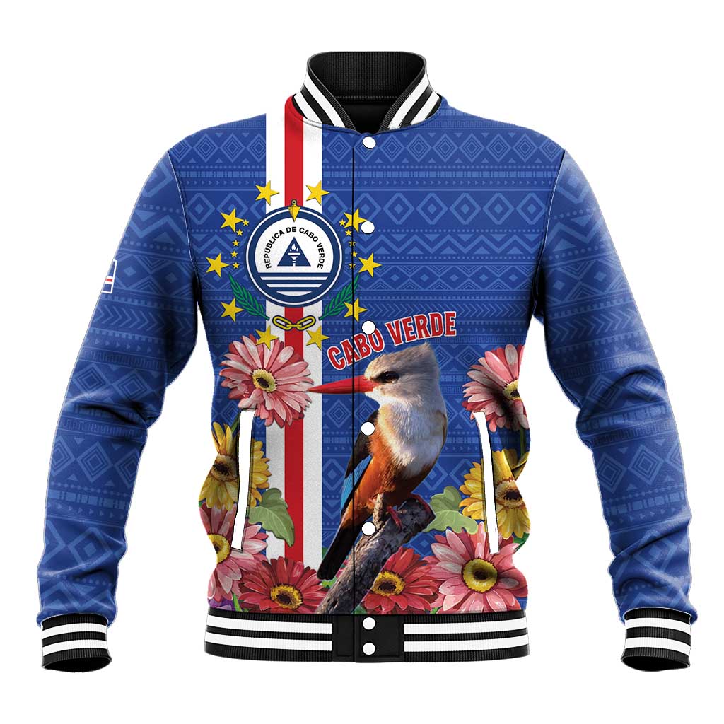 Personalised Cabo Verde Baseball Jacket Grey-Headed Kingfisher Mix Gerbera Daisy