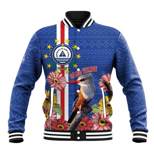 Personalised Cabo Verde Baseball Jacket Grey-Headed Kingfisher Mix Gerbera Daisy