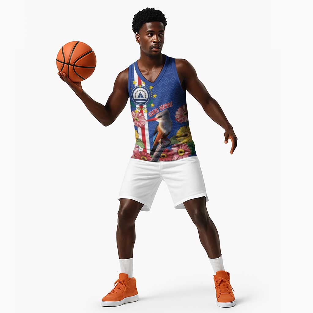 Personalised Cabo Verde Basketball Jersey Grey-Headed Kingfisher Mix Gerbera Daisy - African Pride