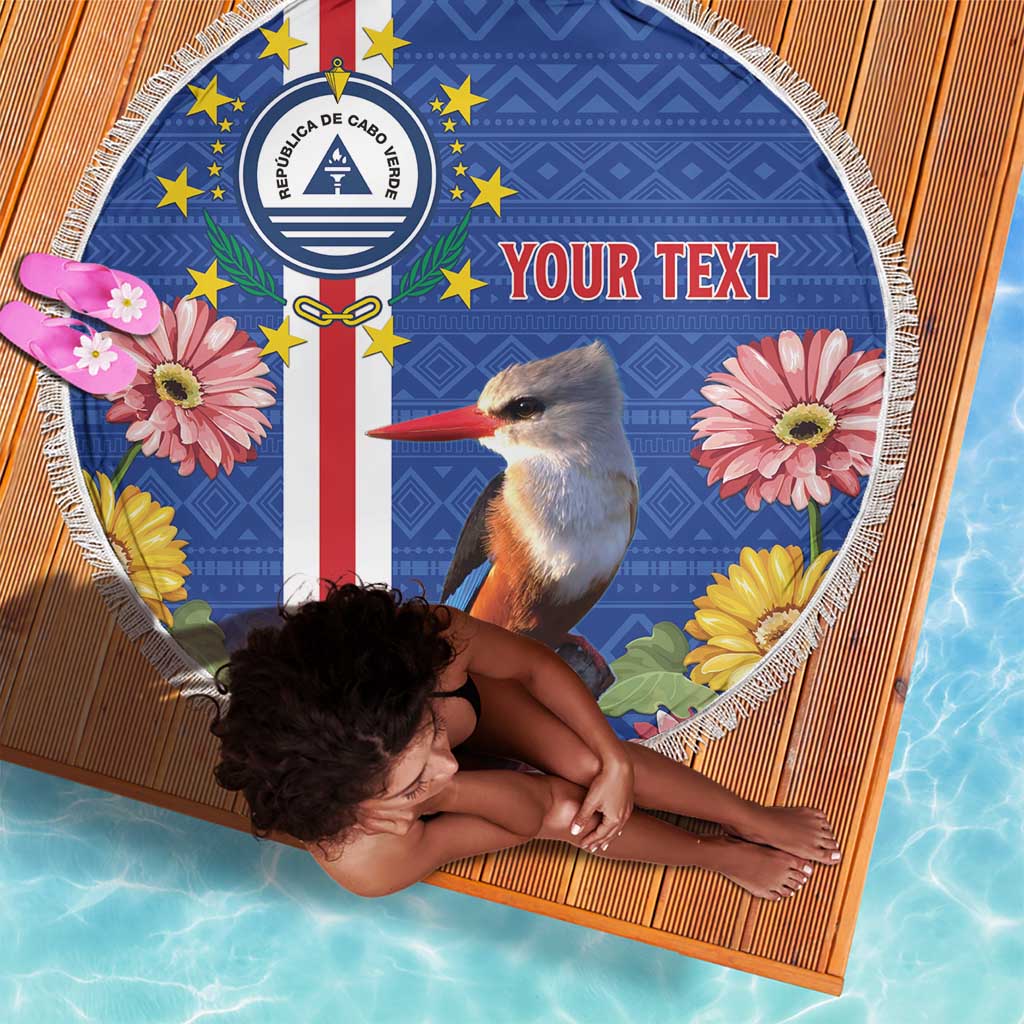 Personalised Cabo Verde Beach Blanket Grey-Headed Kingfisher Mix Gerbera Daisy
