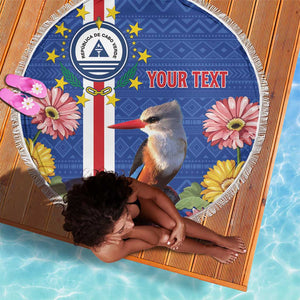 Personalised Cabo Verde Beach Blanket Grey-Headed Kingfisher Mix Gerbera Daisy