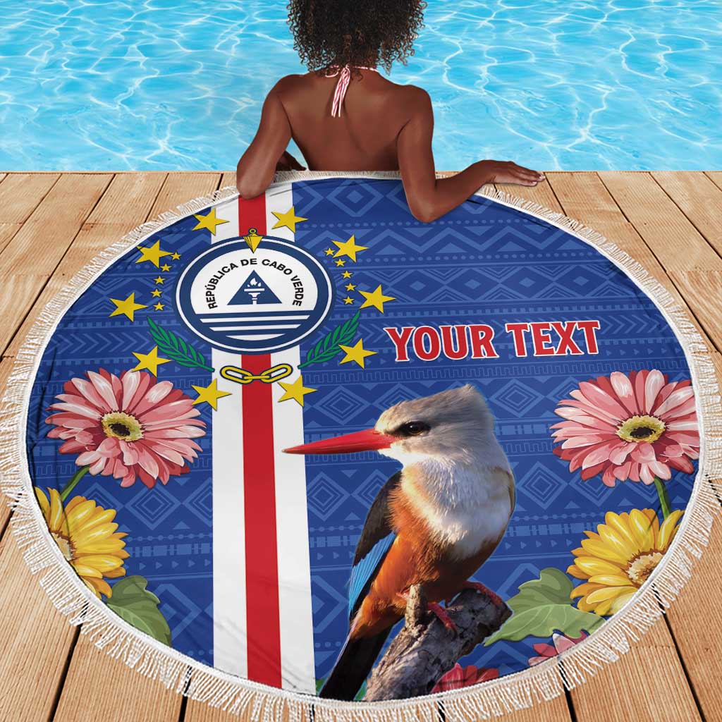 Personalised Cabo Verde Beach Blanket Grey-Headed Kingfisher Mix Gerbera Daisy