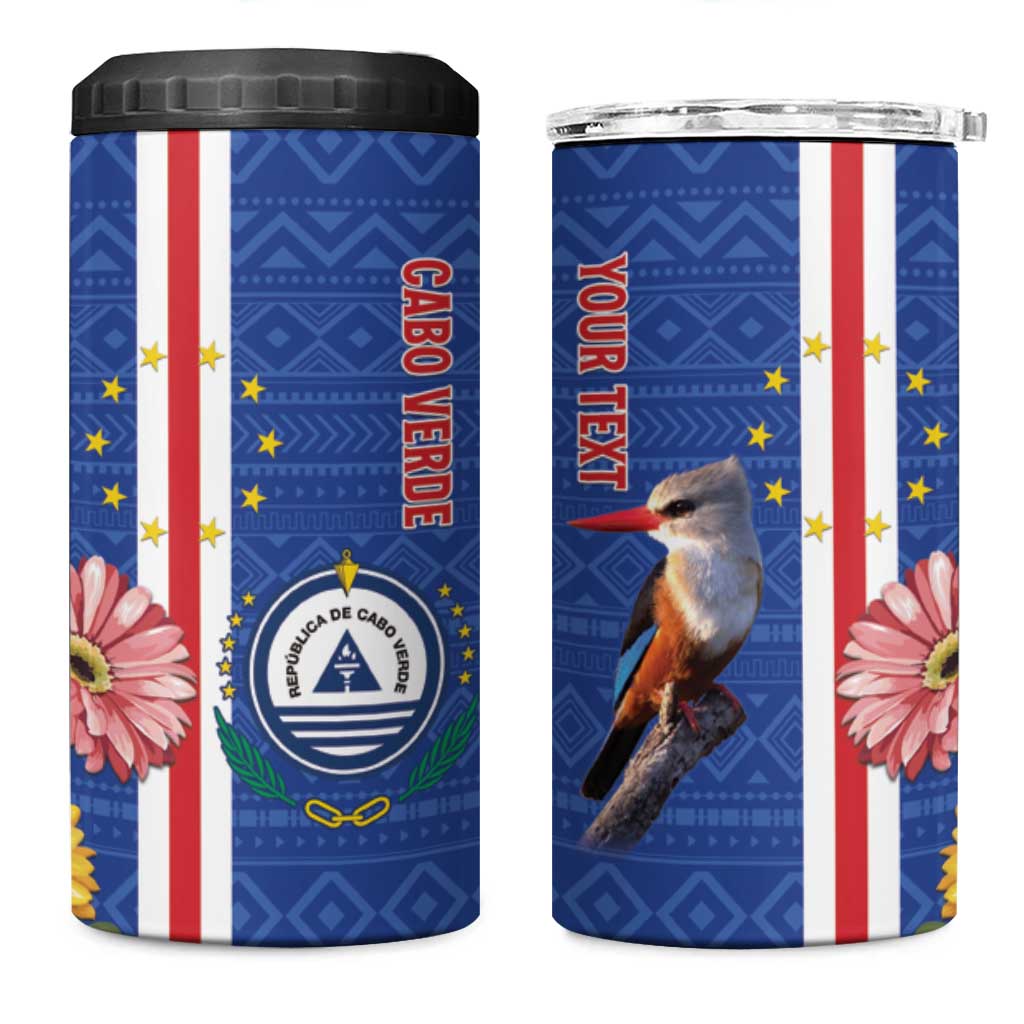 Personalised Cabo Verde 4 in 1 Can Cooler Tumbler Grey-Headed Kingfisher Mix Gerbera Daisy