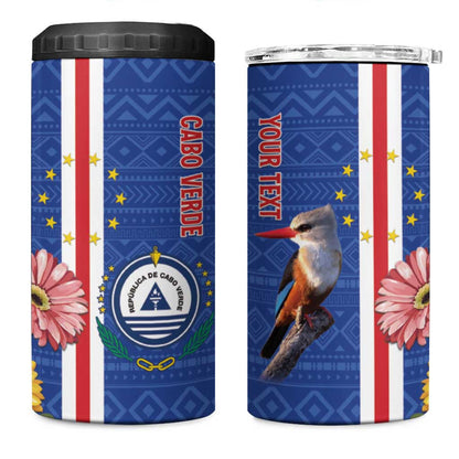 Personalised Cabo Verde 4 in 1 Can Cooler Tumbler Grey-Headed Kingfisher Mix Gerbera Daisy