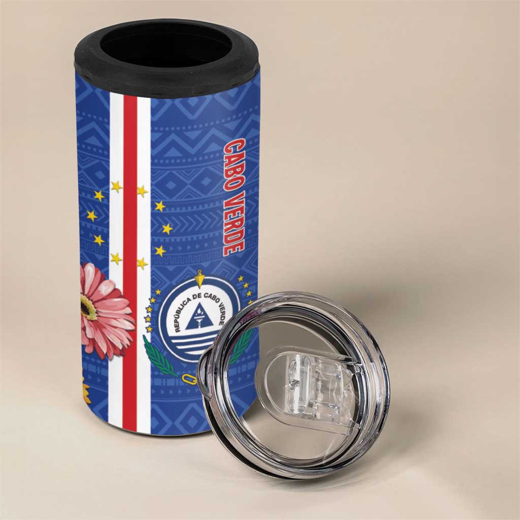 Personalised Cabo Verde 4 in 1 Can Cooler Tumbler Grey-Headed Kingfisher Mix Gerbera Daisy