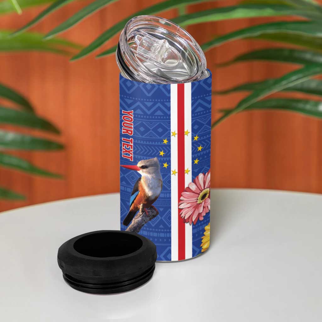 Personalised Cabo Verde 4 in 1 Can Cooler Tumbler Grey-Headed Kingfisher Mix Gerbera Daisy