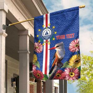Personalised Cabo Verde Garden Flag Grey-Headed Kingfisher Mix Gerbera Daisy