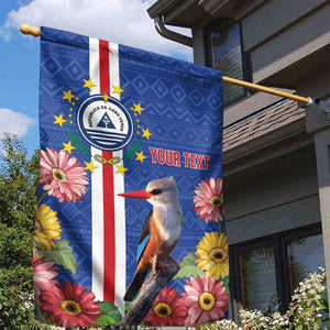 Personalised Cabo Verde Garden Flag Grey-Headed Kingfisher Mix Gerbera Daisy