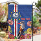 Personalised Cabo Verde Garden Flag Grey-Headed Kingfisher Mix Gerbera Daisy