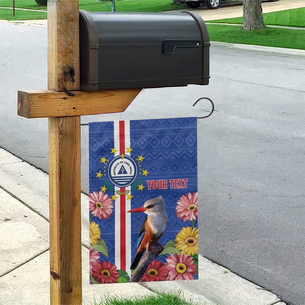 Personalised Cabo Verde Garden Flag Grey-Headed Kingfisher Mix Gerbera Daisy