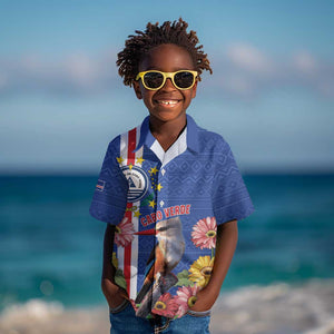 Personalised Cabo Verde Kid Hawaiian Shirt Grey-Headed Kingfisher Mix Gerbera Daisy