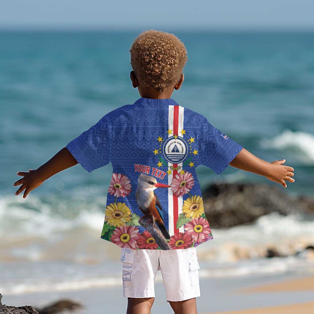 Personalised Cabo Verde Kid Hawaiian Shirt Grey-Headed Kingfisher Mix Gerbera Daisy