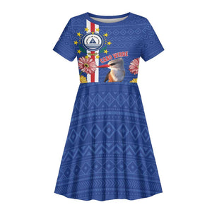 Personalised Cabo Verde Kid Short Sleeve Dress Grey-Headed Kingfisher Mix Gerbera Daisy