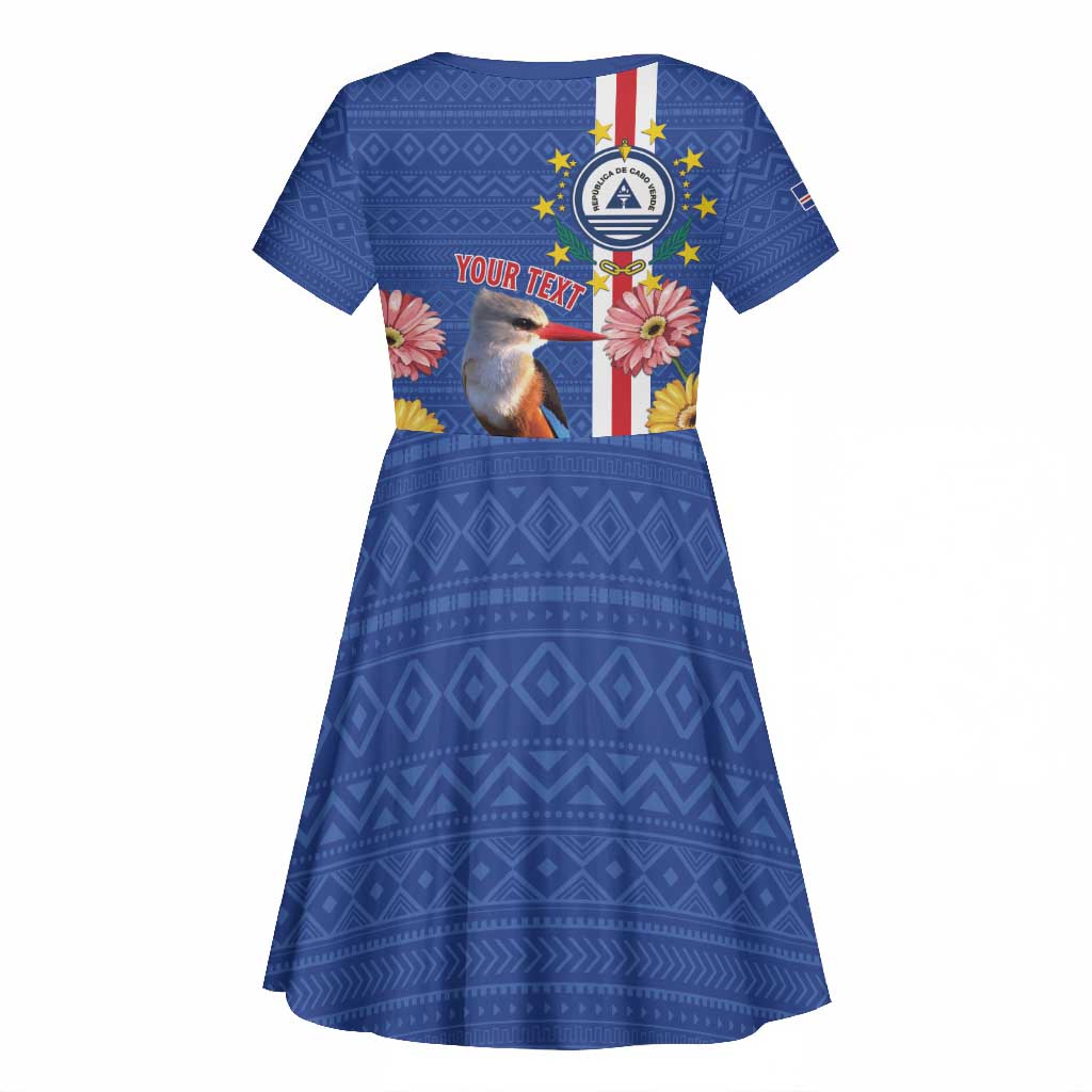 Personalised Cabo Verde Kid Short Sleeve Dress Grey-Headed Kingfisher Mix Gerbera Daisy