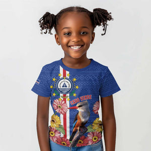 Personalised Cabo Verde Kid T shirt Grey-Headed Kingfisher Mix Gerbera Daisy