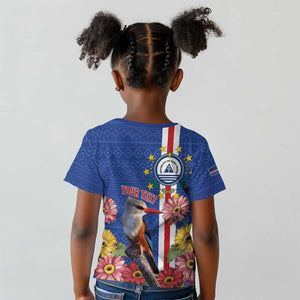 Personalised Cabo Verde Kid T shirt Grey-Headed Kingfisher Mix Gerbera Daisy