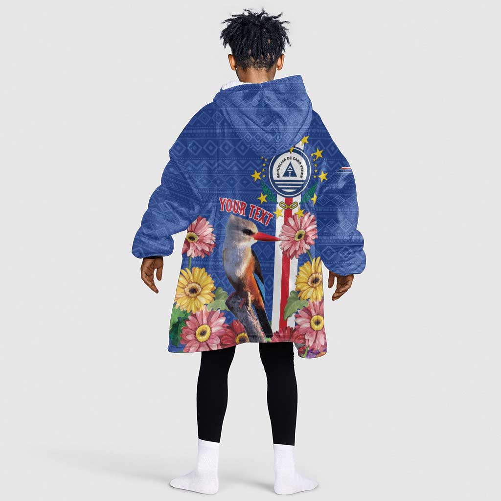 Personalised Cabo Verde Kid Wearable Blanket Hoodie Grey-Headed Kingfisher Mix Gerbera Daisy
