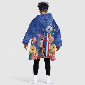 Personalised Cabo Verde Kid Wearable Blanket Hoodie Grey-Headed Kingfisher Mix Gerbera Daisy