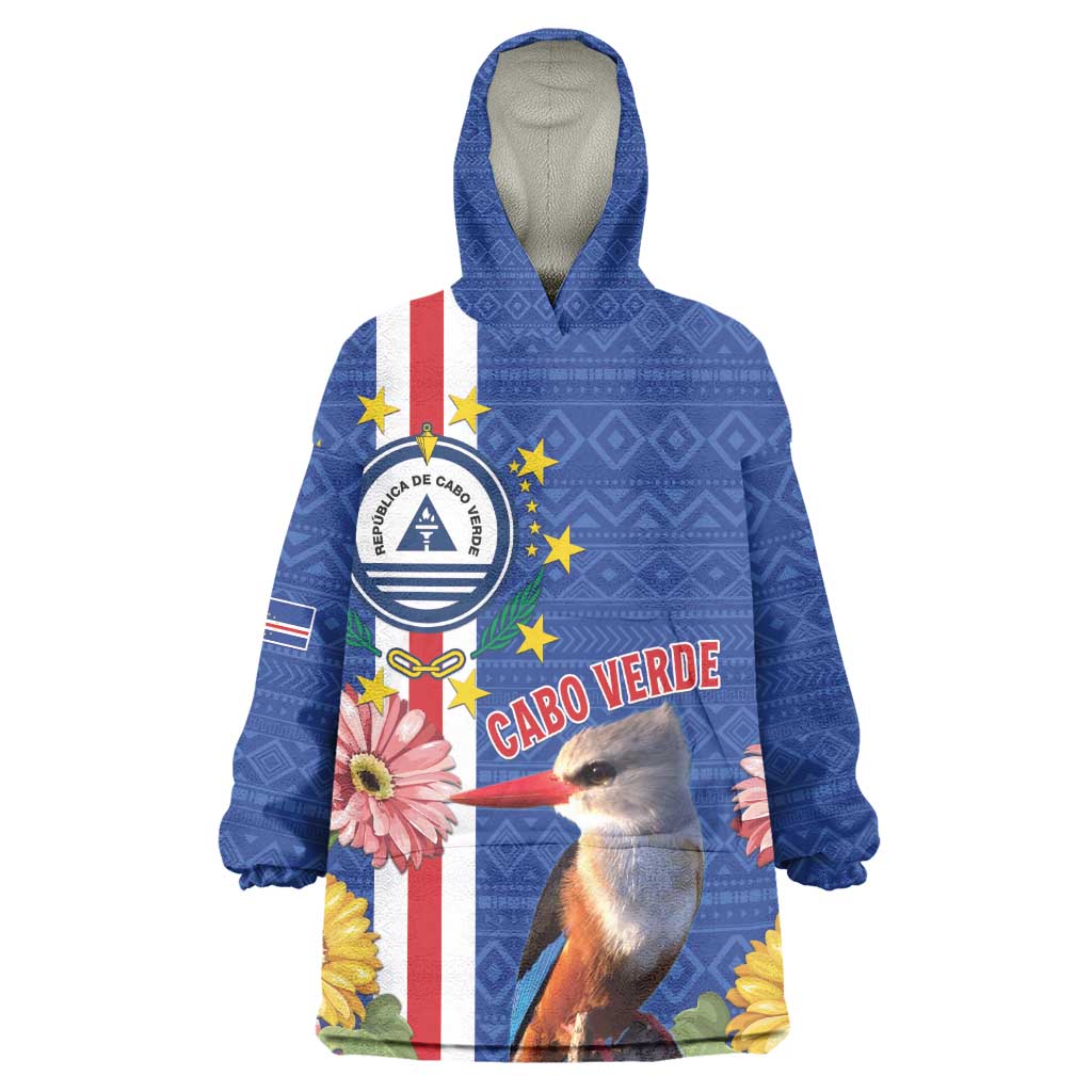 Personalised Cabo Verde Kid Wearable Blanket Hoodie Grey-Headed Kingfisher Mix Gerbera Daisy