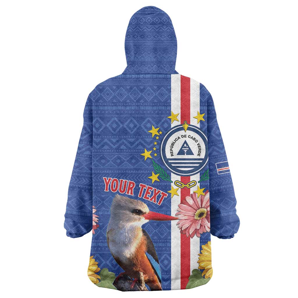 Personalised Cabo Verde Kid Wearable Blanket Hoodie Grey-Headed Kingfisher Mix Gerbera Daisy
