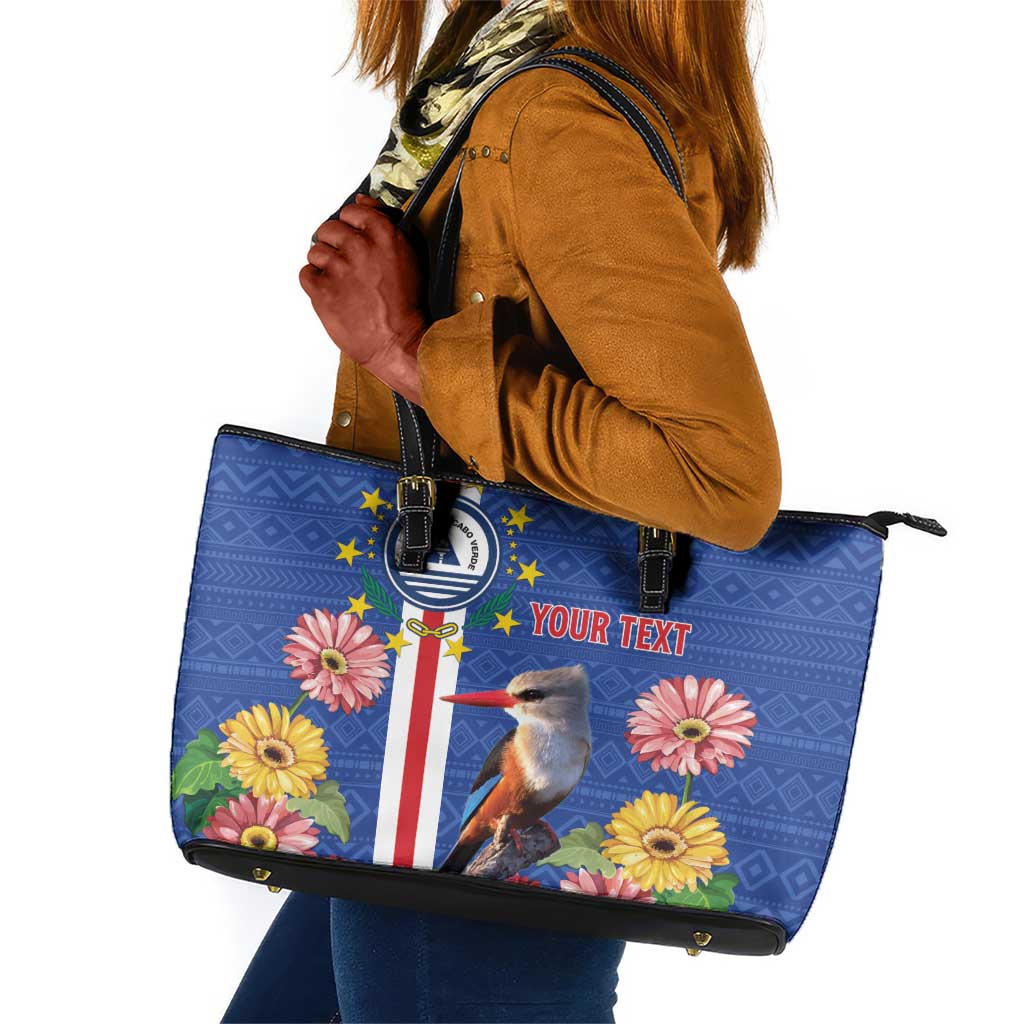 Personalised Cabo Verde Leather Tote Bag Grey-Headed Kingfisher Mix Gerbera Daisy