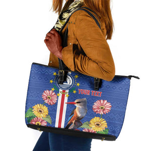 Personalised Cabo Verde Leather Tote Bag Grey-Headed Kingfisher Mix Gerbera Daisy