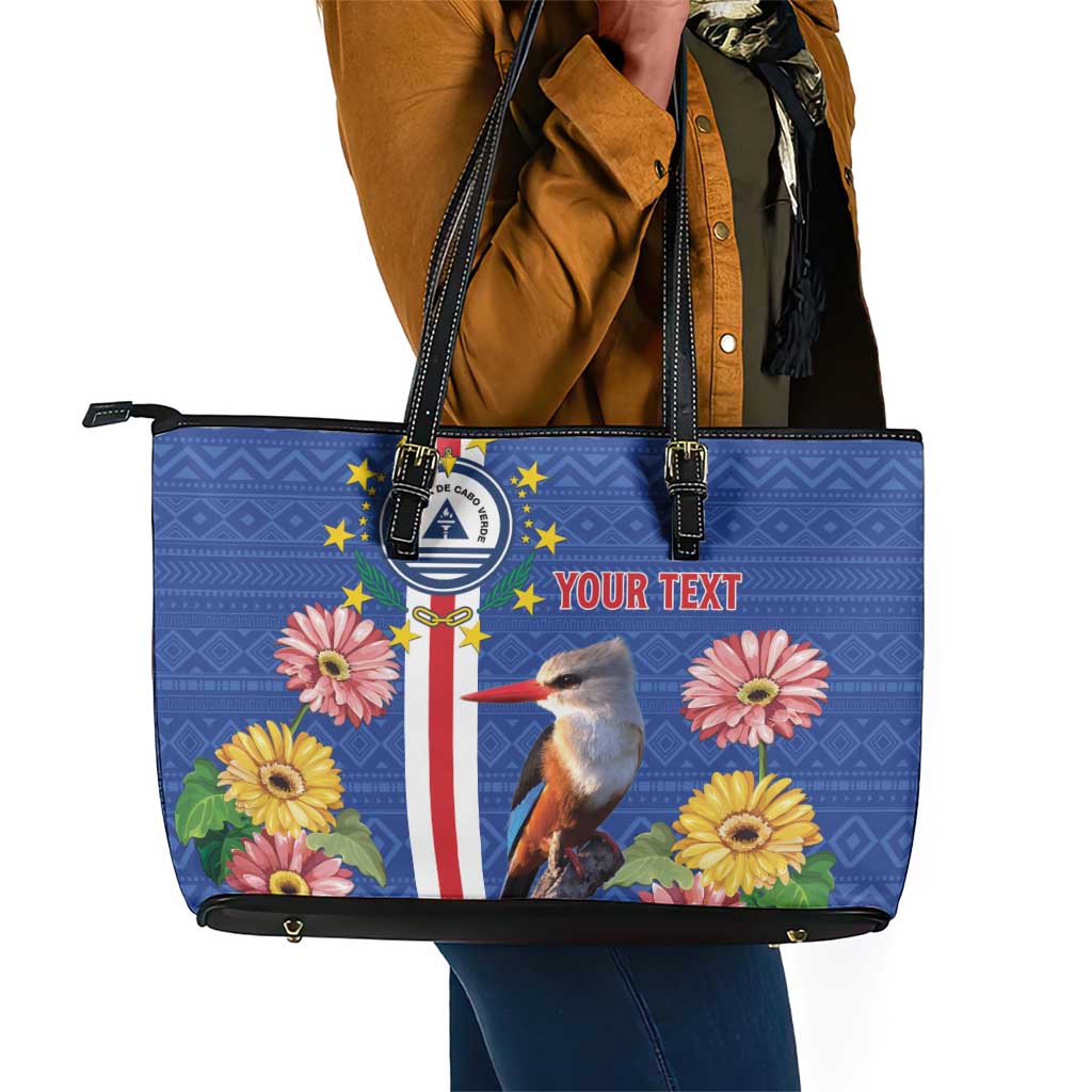 Personalised Cabo Verde Leather Tote Bag Grey-Headed Kingfisher Mix Gerbera Daisy