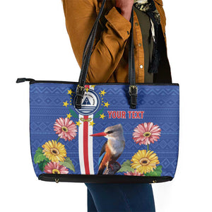 Personalised Cabo Verde Leather Tote Bag Grey-Headed Kingfisher Mix Gerbera Daisy