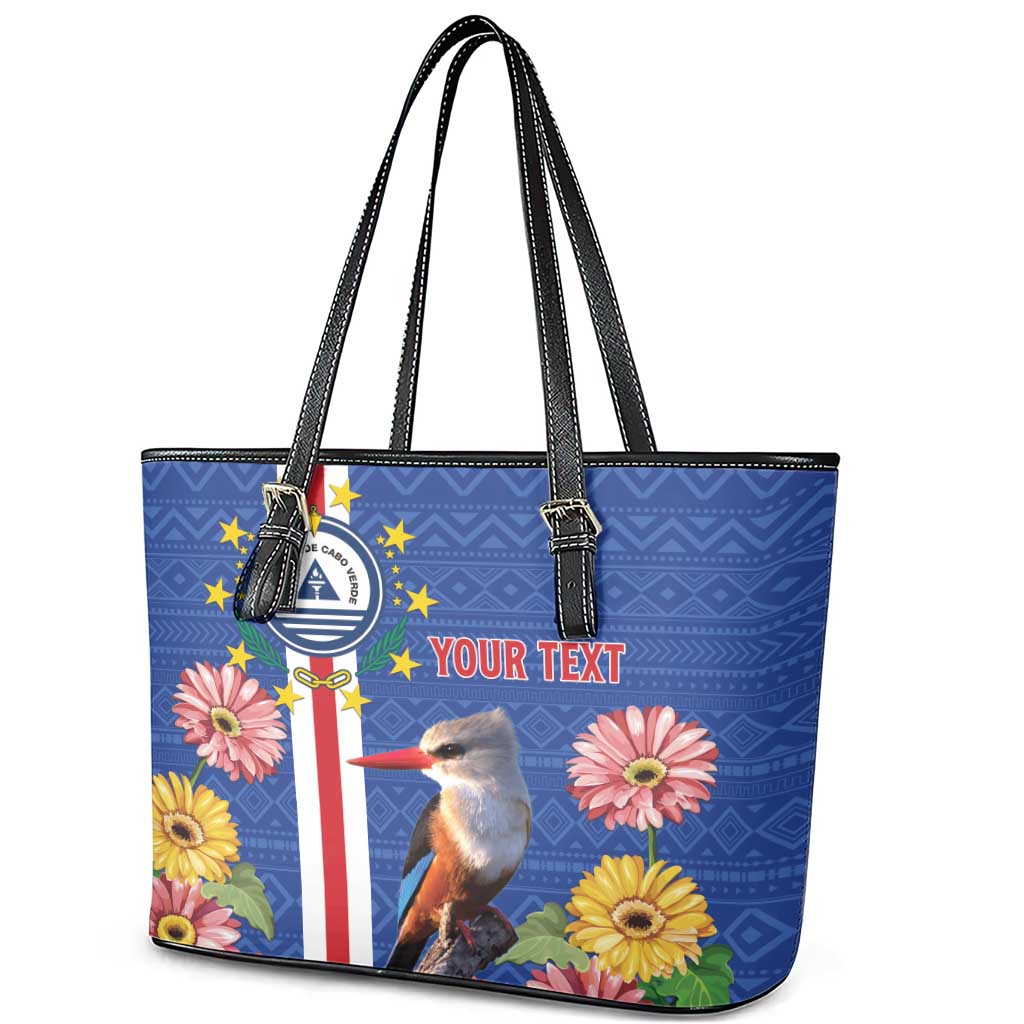 Personalised Cabo Verde Leather Tote Bag Grey-Headed Kingfisher Mix Gerbera Daisy