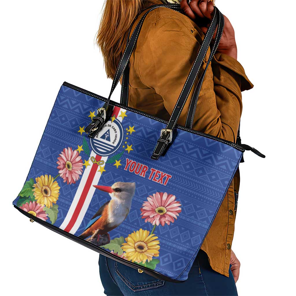 Personalised Cabo Verde Leather Tote Bag Grey-Headed Kingfisher Mix Gerbera Daisy