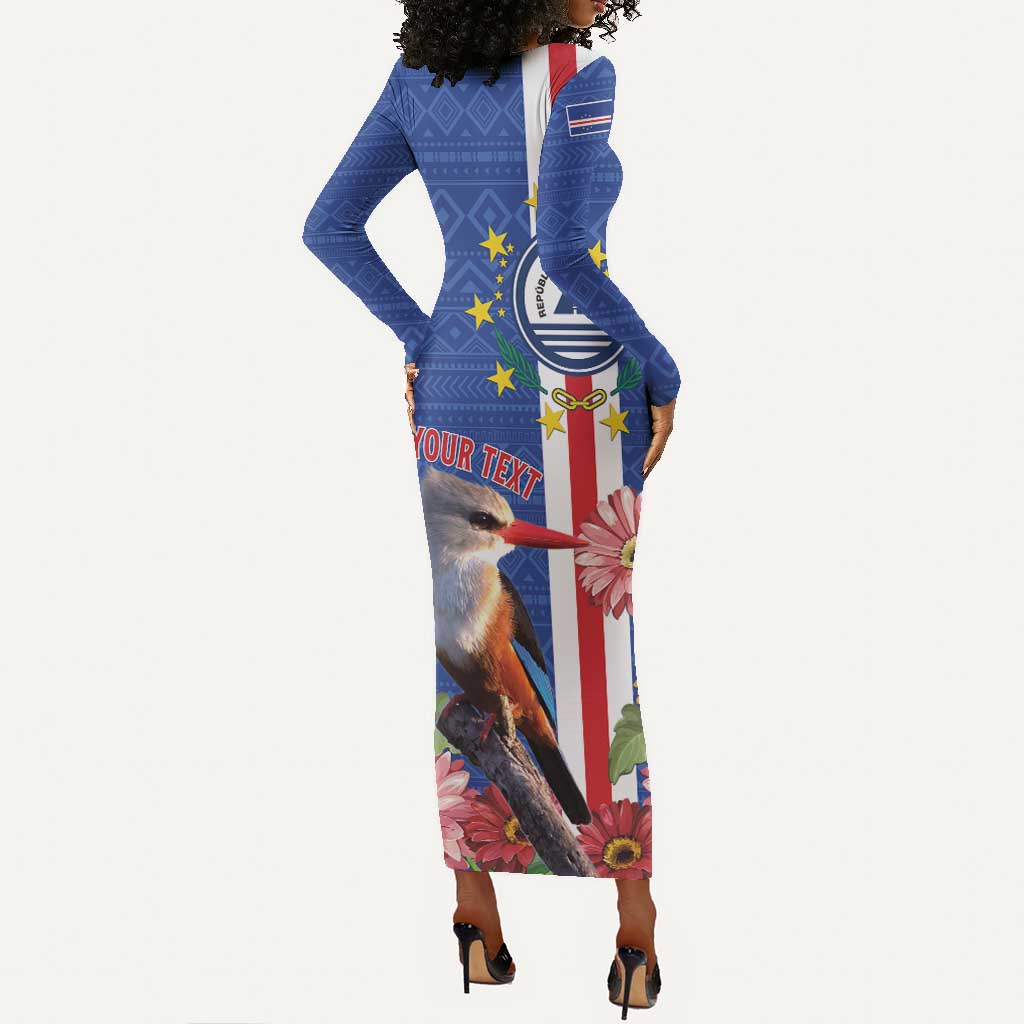 Personalised Cabo Verde Long Sleeve Bodycon Dress Grey-Headed Kingfisher Mix Gerbera Daisy LT15