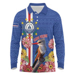 Personalised Cabo Verde Long Sleeve Polo Shirt Grey-Headed Kingfisher Mix Gerbera Daisy