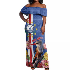 Personalised Cabo Verde Off Shoulder Maxi Dress Grey-Headed Kingfisher Mix Gerbera Daisy