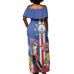 Personalised Cabo Verde Off Shoulder Maxi Dress Grey-Headed Kingfisher Mix Gerbera Daisy