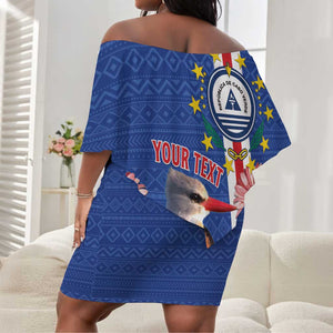 Personalised Cabo Verde Off Shoulder Short Dress Grey-Headed Kingfisher Mix Gerbera Daisy